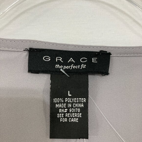 New Grace Large Gray V Neck Flare Sleeve Popover Blouse Romantic Elegant - Picture 3 of 8